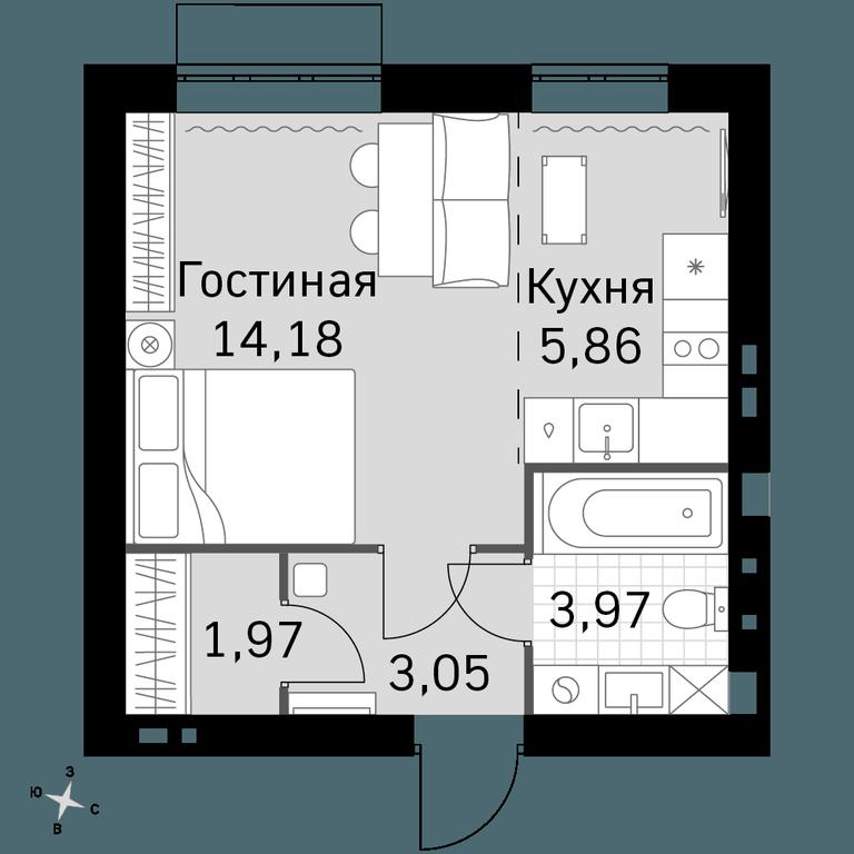 Apartment Sale, 29.03 sq. m. at Zhavoronki Club, zhiloy kompleks Akkord Smart-kvartal, Mitkino Village, Odintsovskiy City District, Moscow Region, Russia #1