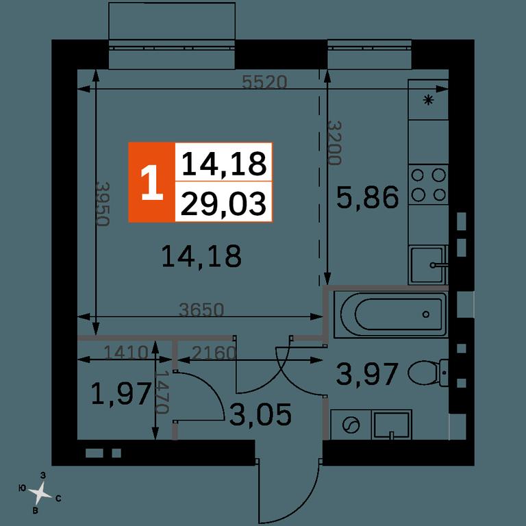 Apartment Sale, 29.03 sq. m. at Zhavoronki Club, zhiloy kompleks Akkord Smart-kvartal, Mitkino Village, Odintsovskiy City District, Moscow Region, Russia #2