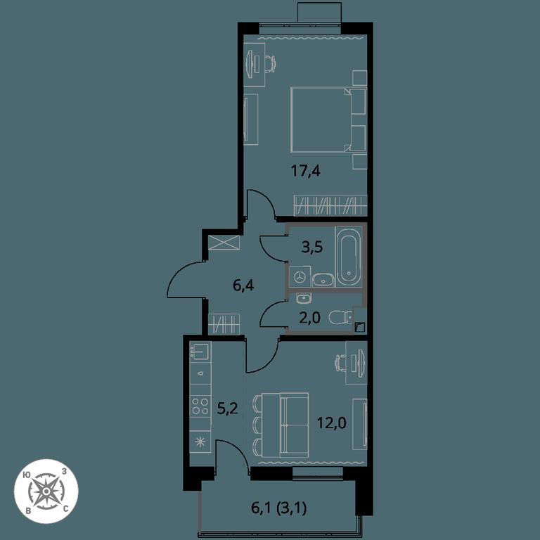 2-BD Apartment Sale, 49.6 sq. m. at Pervy Sheremetevskij, Komsomolskaya Street, 16, Khimki, Moscow Region, Russia #1