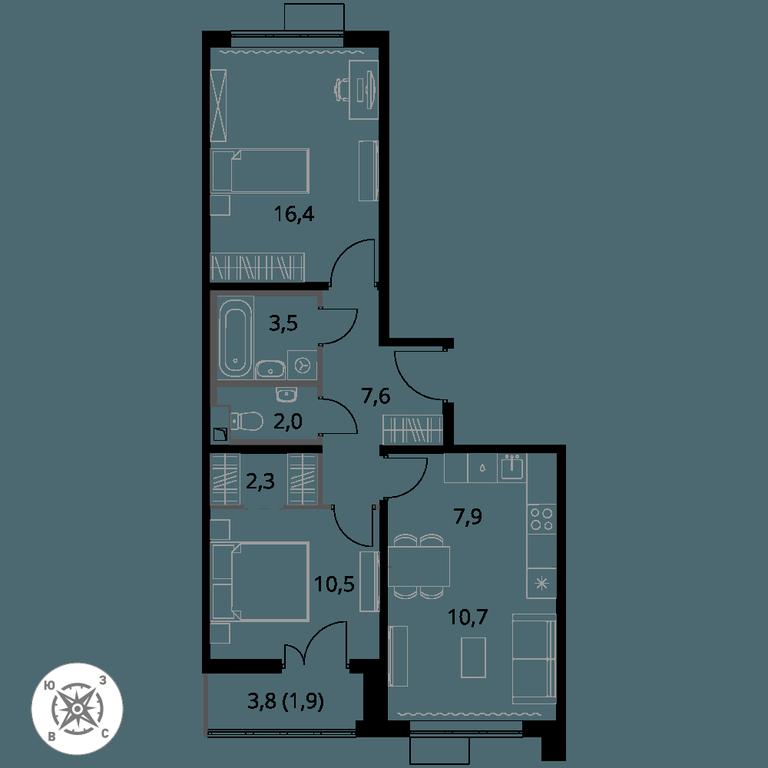 3-BD Apartment Sale, 62.8 sq. m. at Pervy Sheremetevskij, Komsomolskaya Street, 16, Khimki, Moscow Region, Russia #1