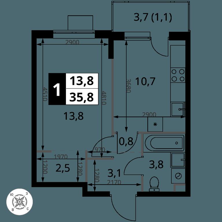 1-BD Apartment Sale, 35.8 sq. m. at Pervy Sheremetevskij, Komsomolskaya Street, 16, Khimki, Moscow Region, Russia #1