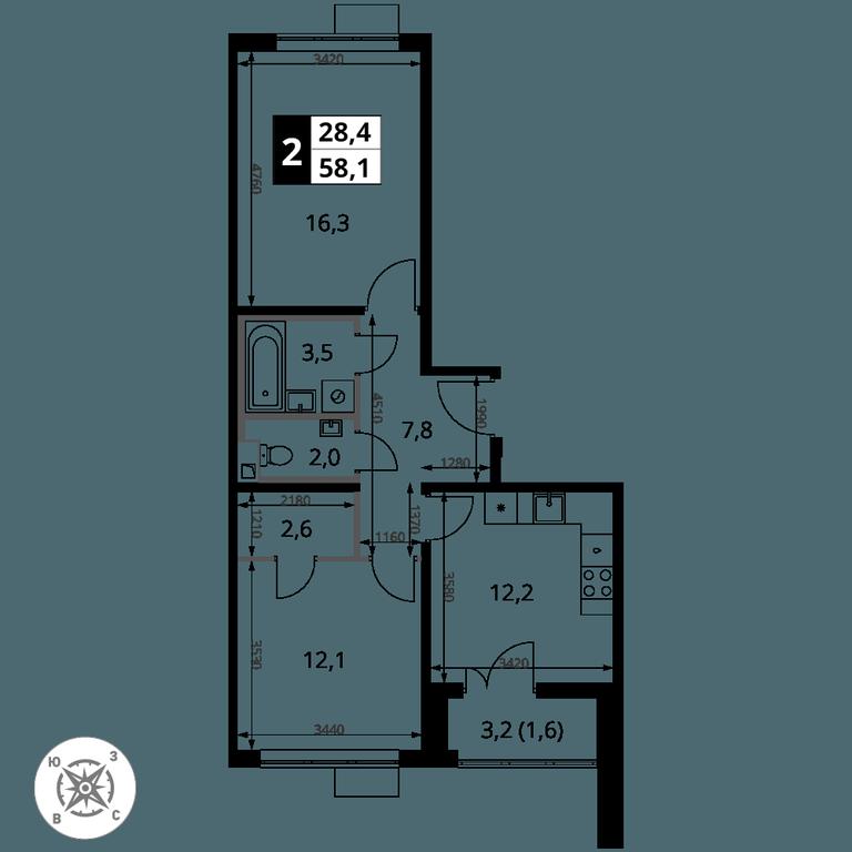 2-BD Apartment Sale, 58.1平方米 at Pervy Sheremetevskij, Komsomolskaya Street, 16, Khimki, Moscow Region, Russia #2 2-BD Apartment Sale, 58.1平方米 at Pervy Sheremetevskij, Komsomolskaya Street, 16, Khimki, Moscow Region, Russia #2