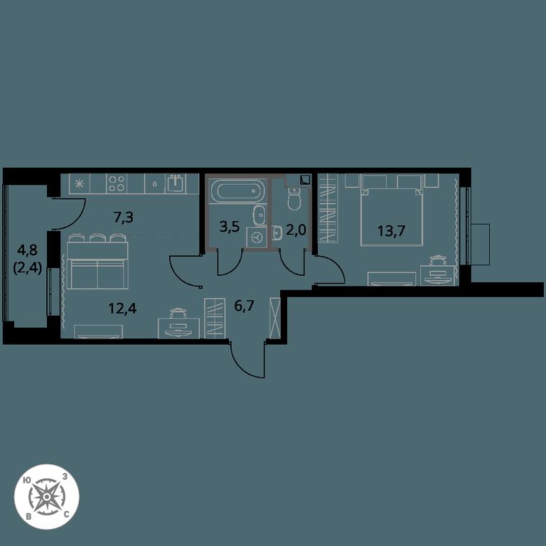 2-BD Apartment Sale, 48 sq. m. at Pervy Sheremetevskij, Komsomolskaya Street, 16, Khimki, Moscow Region, Russia #1