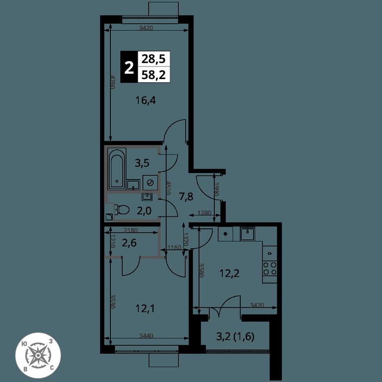 2-BD Apartment Sale, 58.2 sq. m. at Pervy Sheremetevskij, Komsomolskaya Street, 16, Khimki, Moscow Region, Russia #2 2-BD Apartment Sale, 58.2 sq. m. at Pervy Sheremetevskij, Komsomolskaya Street, 16, Khimki, Moscow Region, Russia #2
