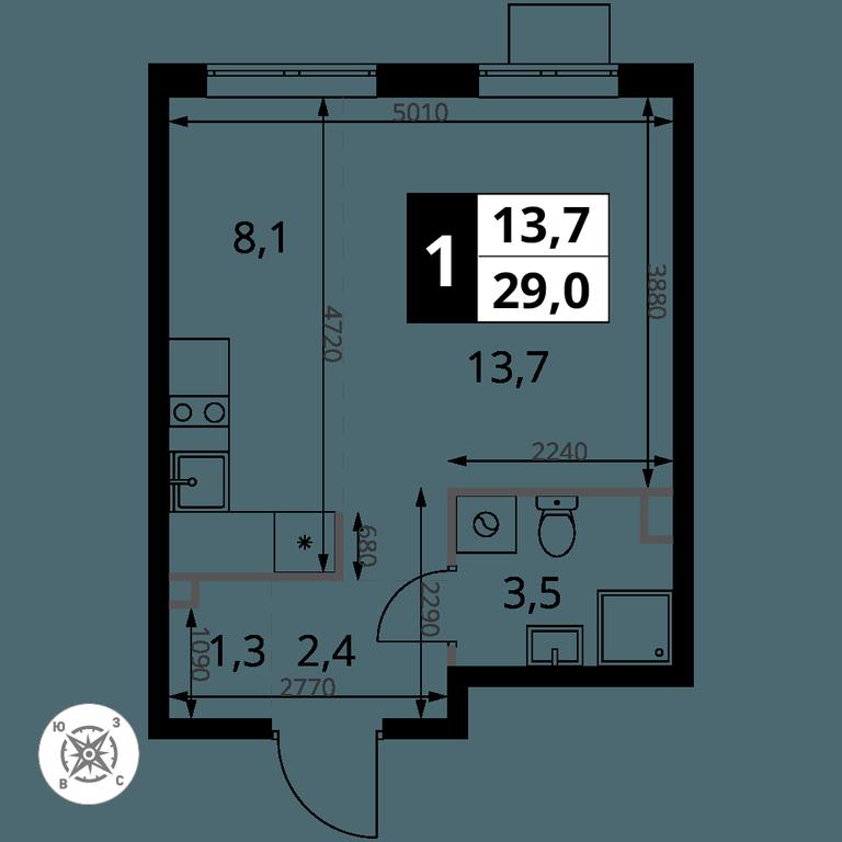 Apartment Sale, 29 sq. m. at Pervy Sheremetevskij, Komsomolskaya Street, 16, Khimki, Moscow Region, Russia #1