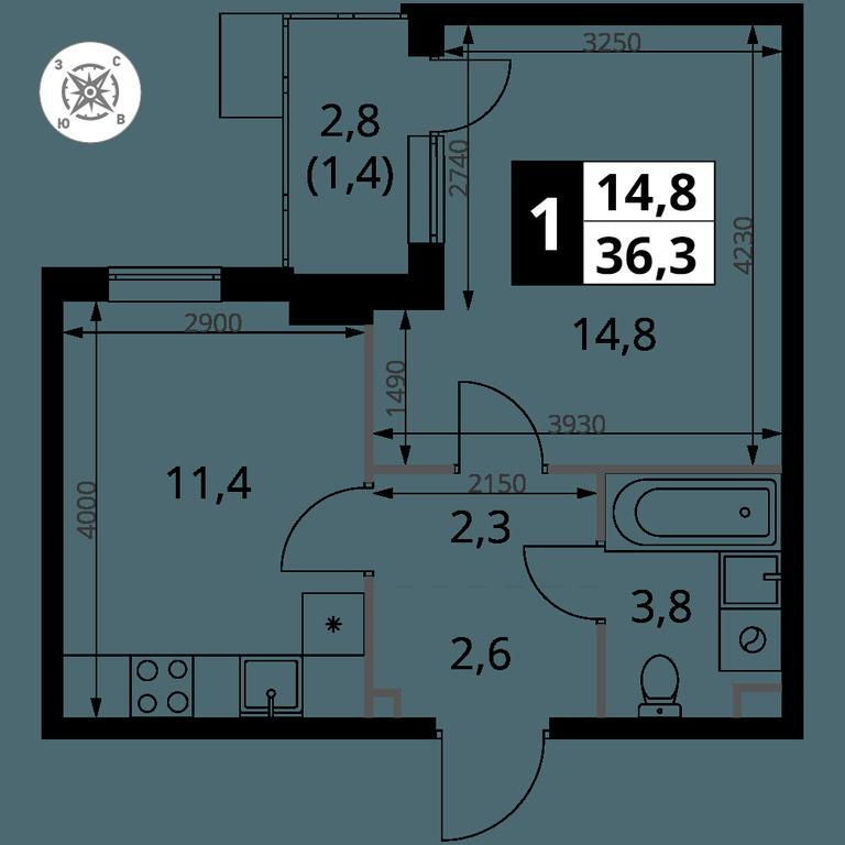 1-BD Apartment Sale, 36.3 sq. m. at Pervy Sheremetevskij, Komsomolskaya Street, 16, Khimki, Moscow Region, Russia #1