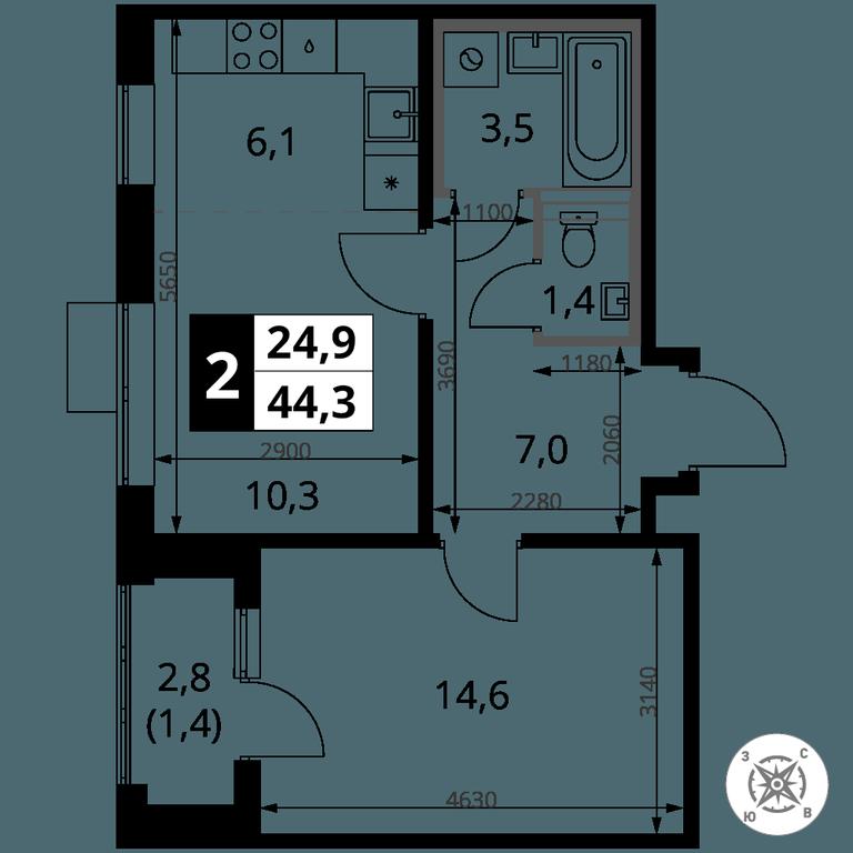 2-BD Apartment Sale, 44.3 sq. m. at Pervy Sheremetevskij, Komsomolskaya Street, 16, Khimki, Moscow Region, Russia #2 2-BD Apartment Sale, 44.3 sq. m. at Pervy Sheremetevskij, Komsomolskaya Street, 16, Khimki, Moscow Region, Russia #2