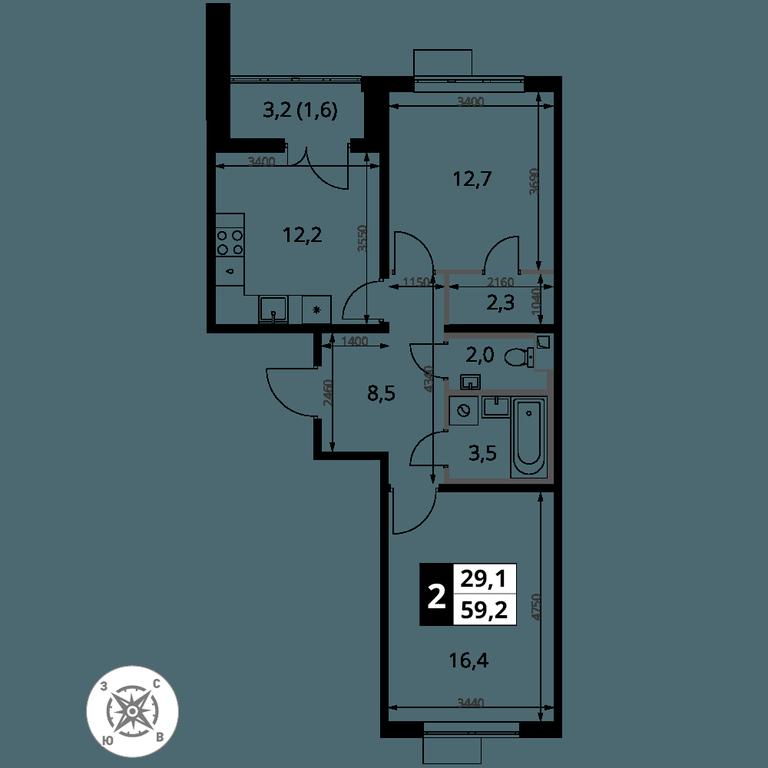 2-BD Apartment Sale, 59.2 sq. m. at Pervy Sheremetevskij, Komsomolskaya Street, 16, Khimki, Moscow Region, Russia #2 2-BD Apartment Sale, 59.2 sq. m. at Pervy Sheremetevskij, Komsomolskaya Street, 16, Khimki, Moscow Region, Russia #2