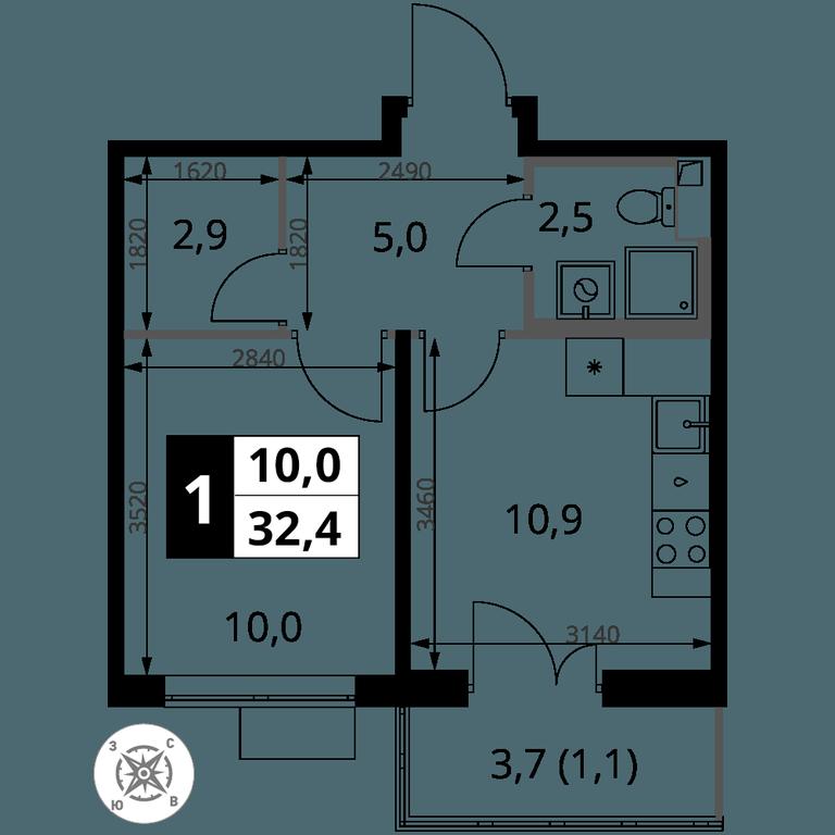 1-BD Apartment Sale, 32.4平方米 at Pervy Sheremetevskij, Komsomolskaya Street, 16, Khimki, Moscow Region, Russia #2