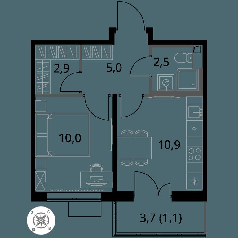1-BD Apartment Sale, 32.4平方米 at Pervy Sheremetevskij, Komsomolskaya Street, 16, Khimki, Moscow Region, Russia #1