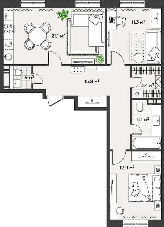 2-BD Apartment Sale, 71 sq. m. at Eko Bunino, prospekt Kuprina, 34к1, Sosenskoye Settlement, Moscow, Russia #1 2-BD Apartment Sale, 71 sq. m. at Eko Bunino, prospekt Kuprina, 34к1, Sosenskoye Settlement, Moscow, Russia #1
