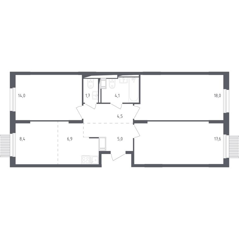2-BD Apartment Sale, 79.3平方米 at Mytishchi Park, Silikatnaya ulitsa, 41к3, Mytischi, Moscow Region, Russia #1