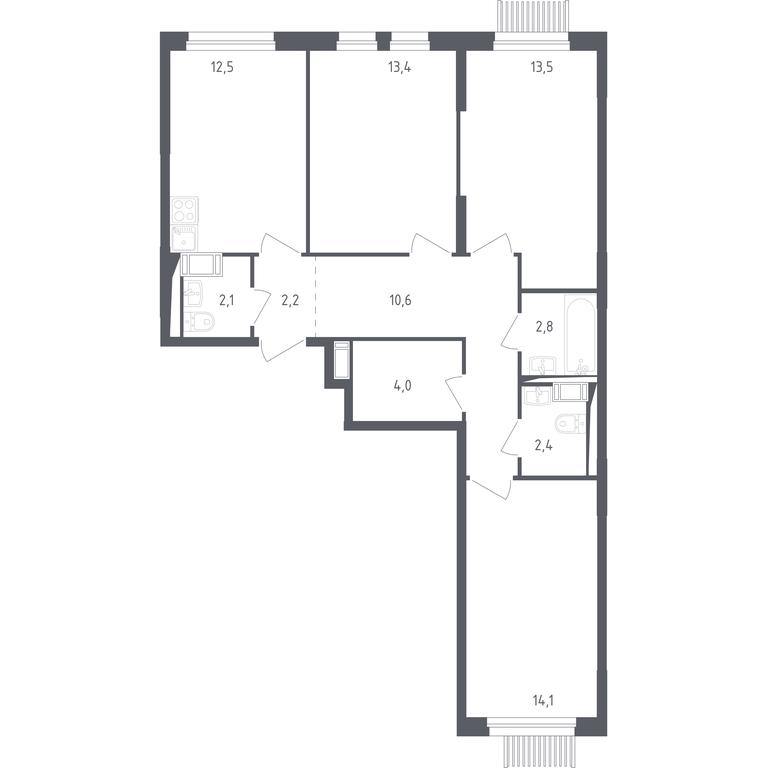 2-BD Apartment Sale, 76.7平方米 at Mytishchi Park, Silikatnaya ulitsa, 41к3, Mytischi, Moscow Region, Russia #1