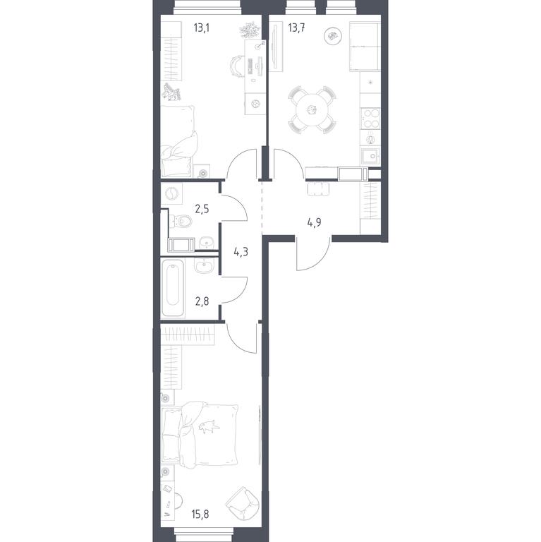 1-BD Apartment Sale, 55.9 sq. m. at Mytishchi Park, Silikatnaya ulitsa, 41к3, Mytischi, Moscow Region, Russia #2