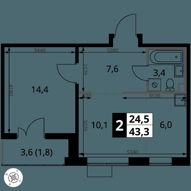 2-BD Apartment Sale, 43.3 sq. m. at 1-y Salarevskiy, Kiyevskoye Highway, Moskovskiy Settlement, Moscow, Russia #2