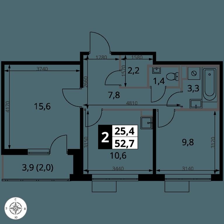 2-BD Apartment Sale, 52.7 sq. m. at 1-y Salarevskiy, Kiyevskoye Highway, Moskovskiy Settlement, Moscow, Russia #2