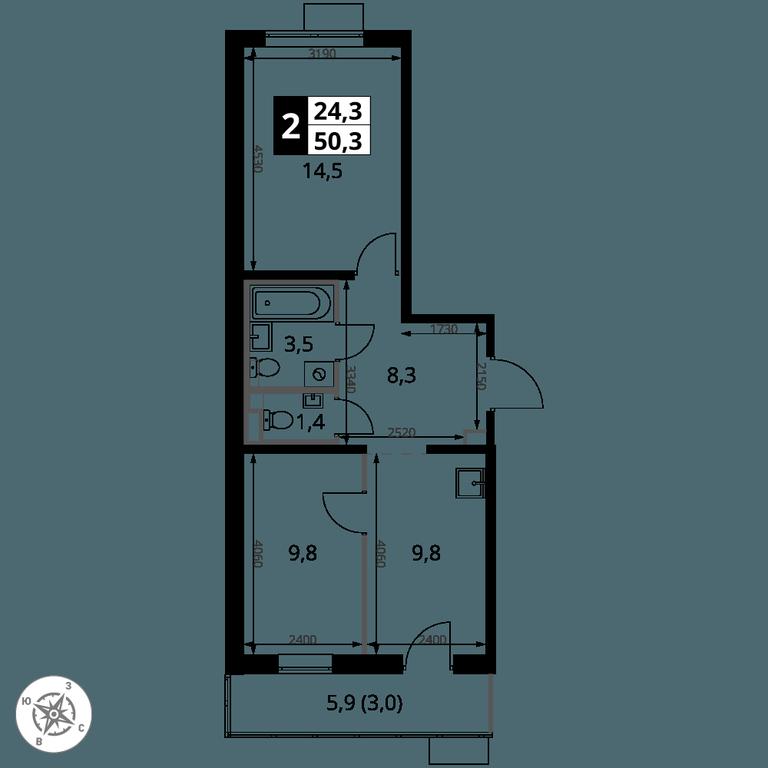 2-BD Apartment Sale, 50.3 sq. m. at 1-y Salarevskiy, Kiyevskoye Highway, Moskovskiy Settlement, Moscow, Russia #2