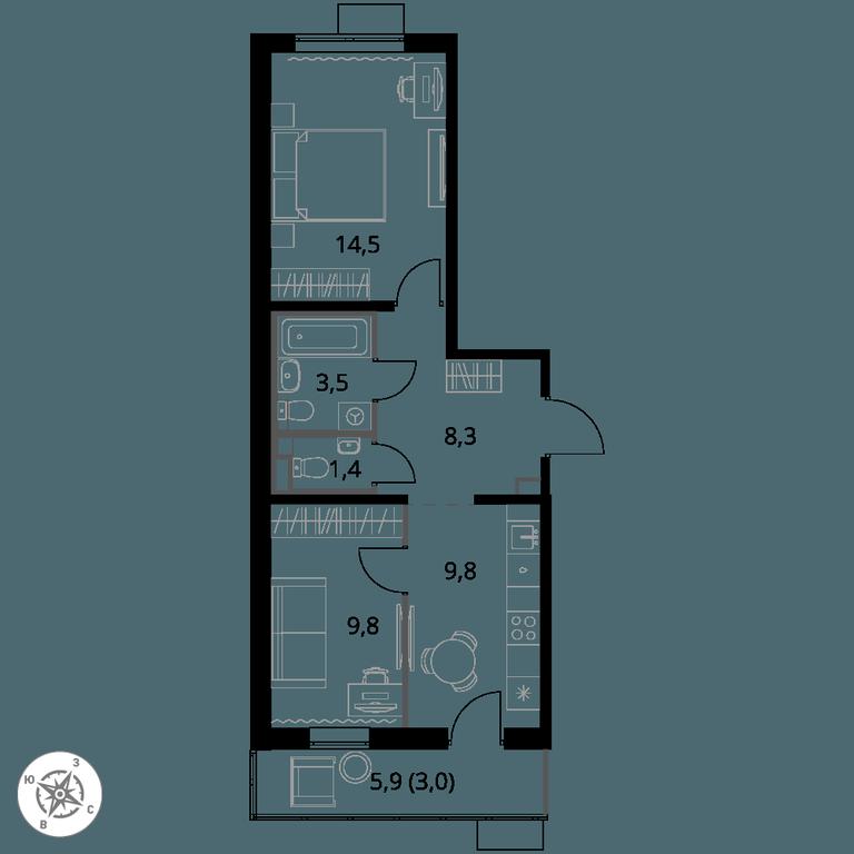 2-BD Apartment Sale, 50.3 sq. m. at 1-y Salarevskiy, Kiyevskoye Highway, Moskovskiy Settlement, Moscow, Russia #1