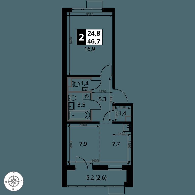 2-BD Apartment Sale, 46.7 sq. m. at 1-y Salarevskiy, Kiyevskoye Highway, Moskovskiy Settlement, Moscow, Russia #2