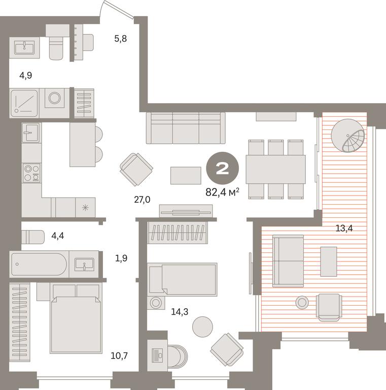 2-BD Apartment Sale, 83.2平方米 at Kvartal «MONS», Ogorodny Drive, Moscow, Russia #1