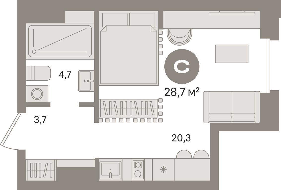 Apartment Sale, 28.1平方米 at Kvartal «MONS», Ogorodny Drive, Moscow, Russia #1