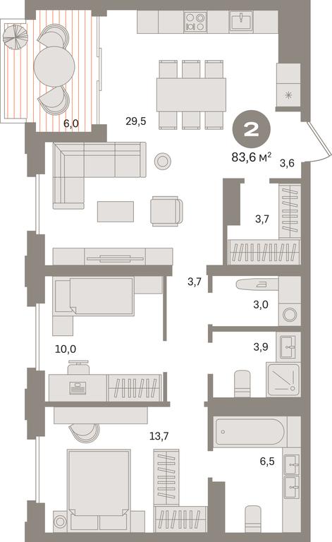 2-BD Apartment Sale, 84.9平方米 at Kvartal «MONS», Ogorodny Drive, Moscow, Russia #1