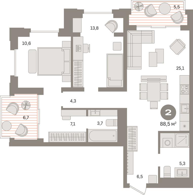 2-BD Apartment Sale, 89.3平方米 at Kvartal «MONS», Ogorodny Drive, Moscow, Russia #1 2-BD Apartment Sale, 89.3平方米 at Kvartal «MONS», Ogorodny Drive, Moscow, Russia #1