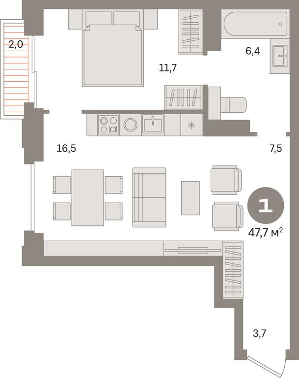 1-BD Apartment Sale, 47.6 sq. m. at Kvartal «MONS», Ogorodny Drive, Moscow, Russia #1 1-BD Apartment Sale, 47.6 sq. m. at Kvartal «MONS», Ogorodny Drive, Moscow, Russia #1