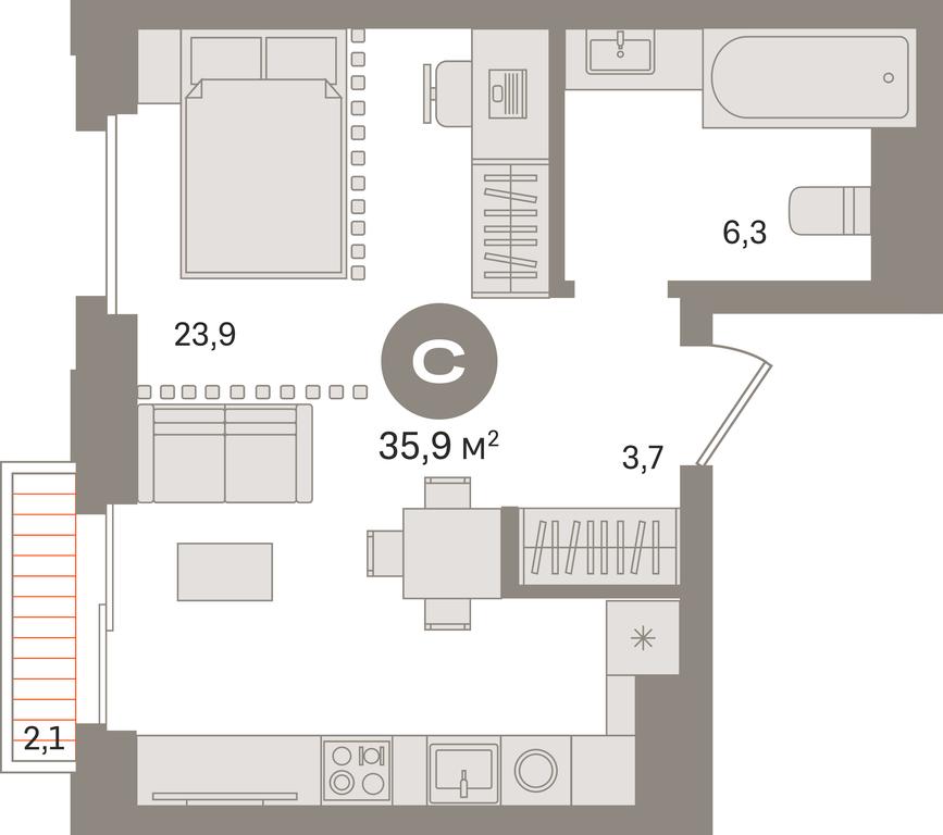Apartment Sale, 35.7平方米 at Kvartal «MONS», Ogorodny Drive, Moscow, Russia #1