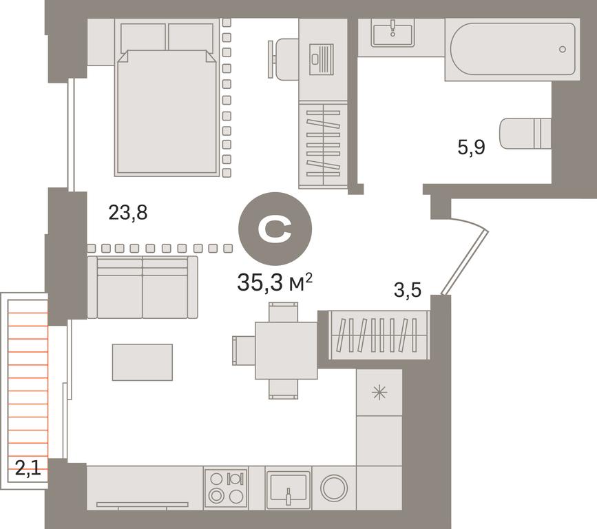Apartment Sale, 35.2平方米 at Kvartal «MONS», Ogorodny Drive, Moscow, Russia #1