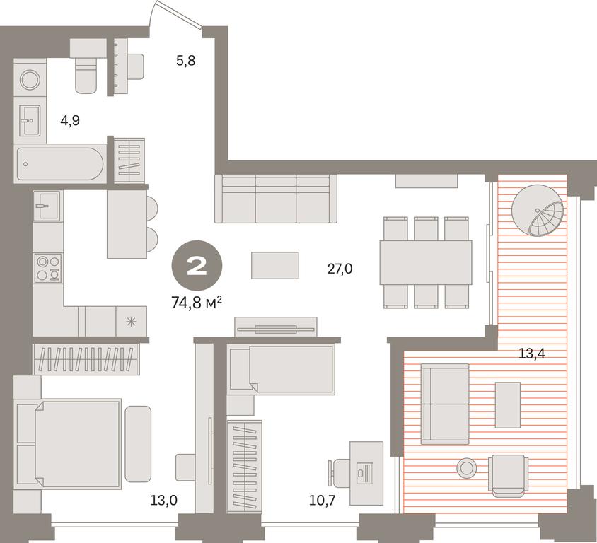 2-BD Apartment Sale, 75.6平方米 at Kvartal «MONS», Ogorodny Drive, Moscow, Russia #1
