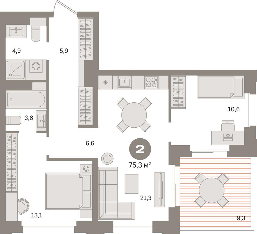 2-BD Apartment Sale, 76.6平方米 at Kvartal «MONS», Ogorodny Drive, Moscow, Russia #1 2-BD Apartment Sale, 76.6平方米 at Kvartal «MONS», Ogorodny Drive, Moscow, Russia #1