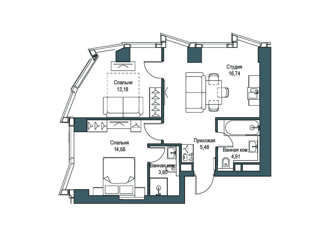 2-BD Apartment Sale, 58.58 sq. m. at Famous, Bagrationovsky Drive, 5к2, Moscow, Russia #2 2-BD Apartment Sale, 58.58 sq. m. at Famous, Bagrationovsky Drive, 5к2, Moscow, Russia #2