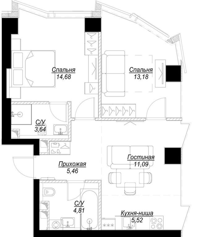 2-BD Apartment Sale, 58.58 sq. m. at Famous, Bagrationovsky Drive, 5к2, Moscow, Russia #1