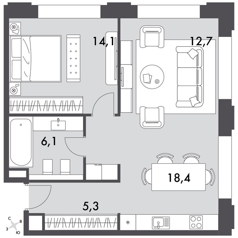 2-BD Apartment Sale, 58平方米 at Sydney Prime, Shenogina Street, Moscow, Russia #1