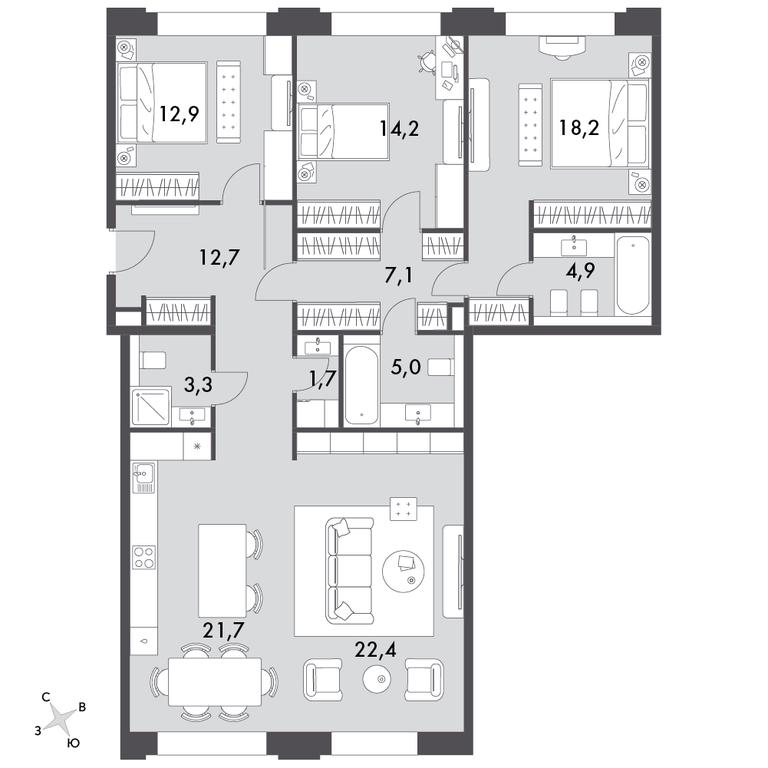 3-BD Apartment Sale, 128.6平方米 at Sydney Prime, Shenogina Street, Moscow, Russia #1