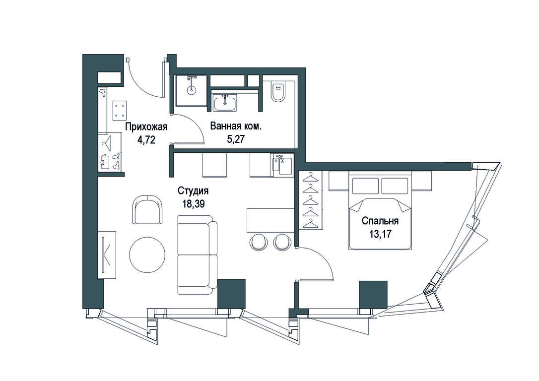 1-BD Apartment Sale, 41.55 sq. m. at Famous, Bagrationovsky Drive, 5к2, Moscow, Russia #2