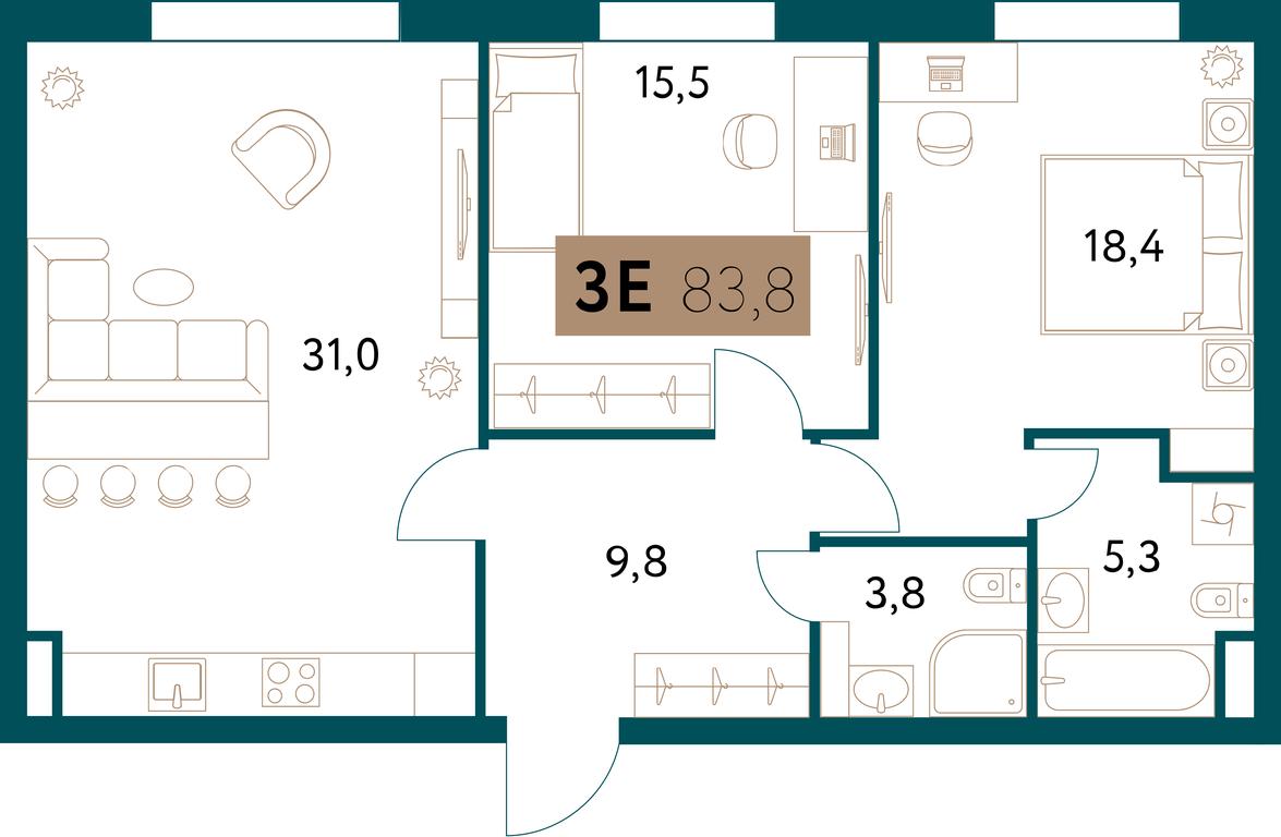 2-BD Apartment Sale, 83.8平方米 at Nastoiashchee, Vinnitskaya Street, 8к4, Moscow, Russia #2