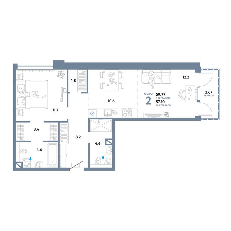 1-BD Apartment Sale, 62.77平方米 at Strana.Ozernaya, Ozyornaya Street, 42с7, Moscow, Russia #1 1-BD Apartment Sale, 62.77平方米 at Strana.Ozernaya, Ozyornaya Street, 42с7, Moscow, Russia #1