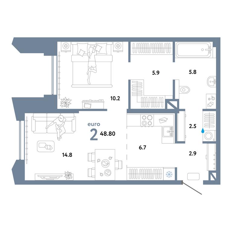 1-BD Apartment Sale, 48.8 sq. m. at Strana.Ozernaya, Ozyornaya Street, 42с7, Moscow, Russia #1
