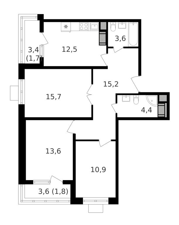 3-BD Apartment Sale, 81.4平方米 at Oktiabrskoe Pole, Berzarina Street, 32к1, Moscow, Russia #2