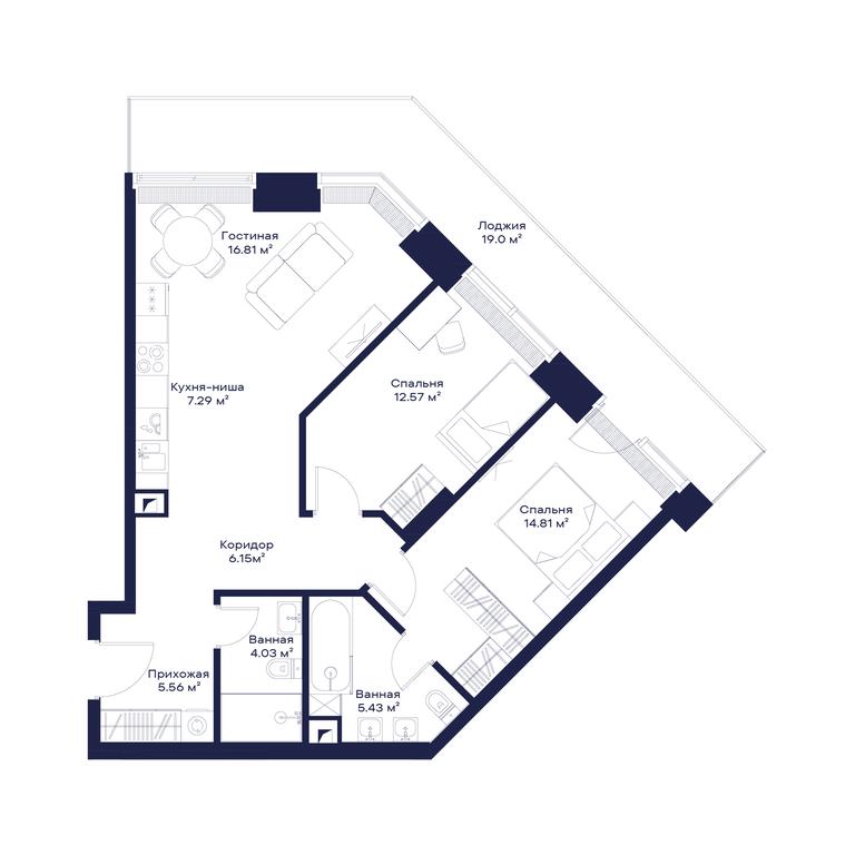 2-BD Apartment Sale, 81.83 sq. m. at Jois, 3rd Silikatny Drive, 10, Moscow, Russia #1