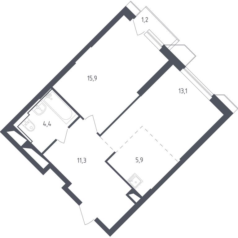 Apartment Sale, 52.46 sq. m. at Sputnik, Lipovoy Roschi Street, 1к4, derevnya Razdory, Odintsovskiy City District, Moscow Region, Russia #1