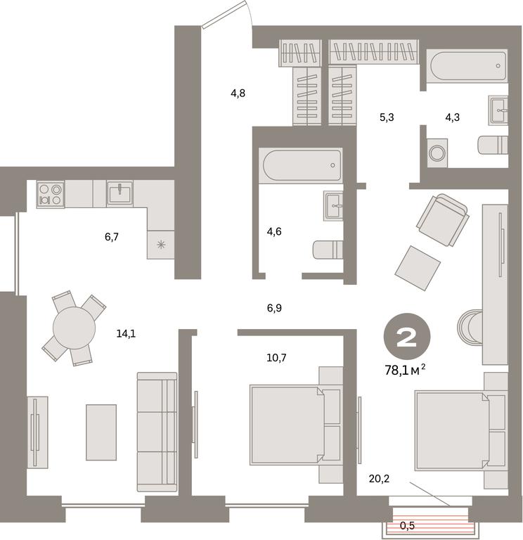 2-BD Apartment Sale, 78.1平方米 at Kvartal Metronom, Tagilskaya Street, Moscow, Russia #1 2-BD Apartment Sale, 78.1平方米 at Kvartal Metronom, Tagilskaya Street, Moscow, Russia #1