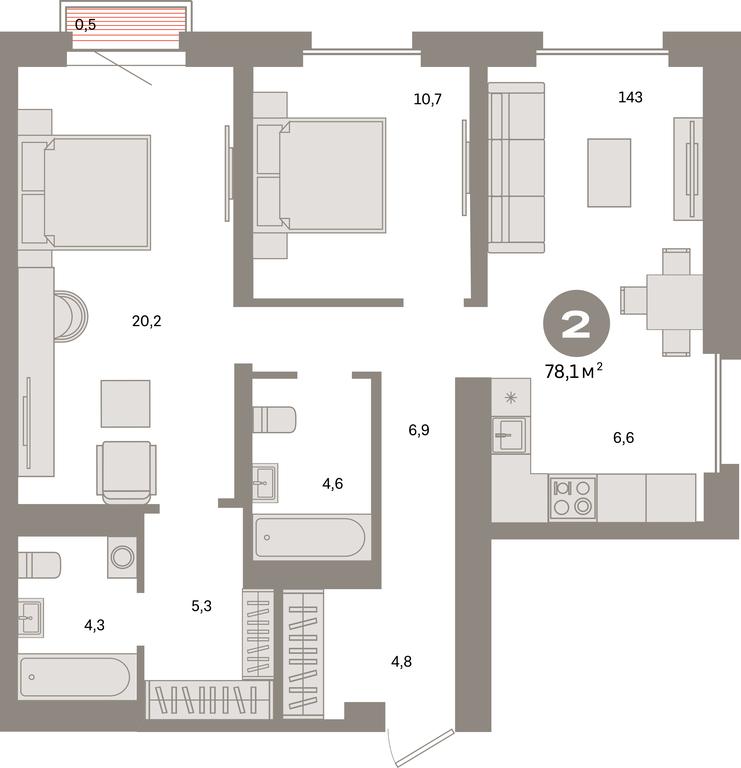 2-BD Apartment Sale, 78.1 sq. m. at Kvartal Metronom, Tagilskaya Street, Moscow, Russia #1