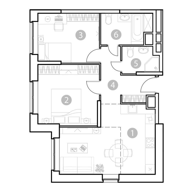 2-BD Apartment Sale, 61.98 sq. m. at EvoPark Sokolniki, Poteshnaya Street, Moscow, Russia #1