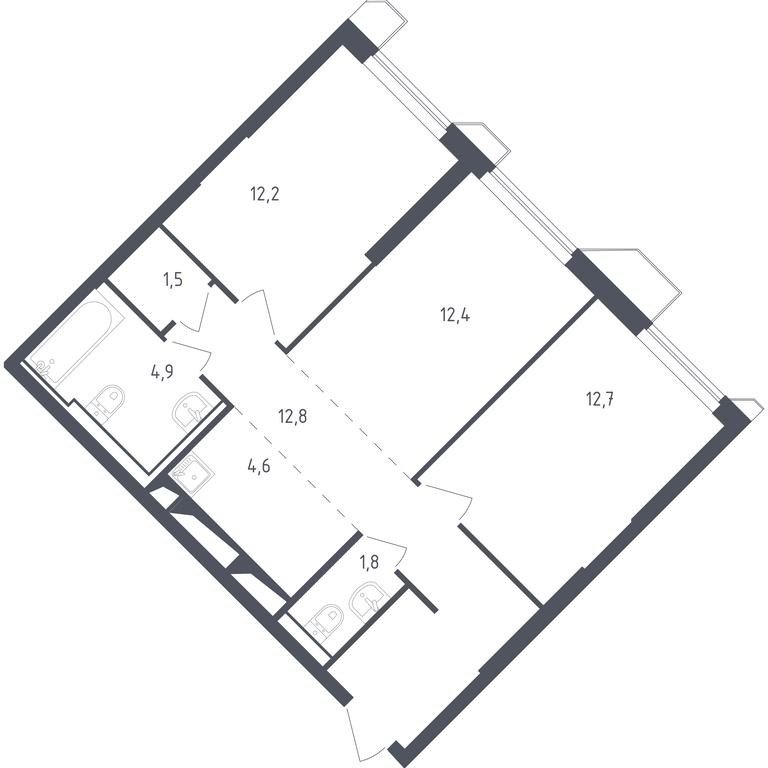 1-BD Apartment Sale, 62.44 sq. m. at Sputnik, Lipovoy Roschi Street, 1к4, derevnya Razdory, Odintsovskiy City District, Moscow Region, Russia #1