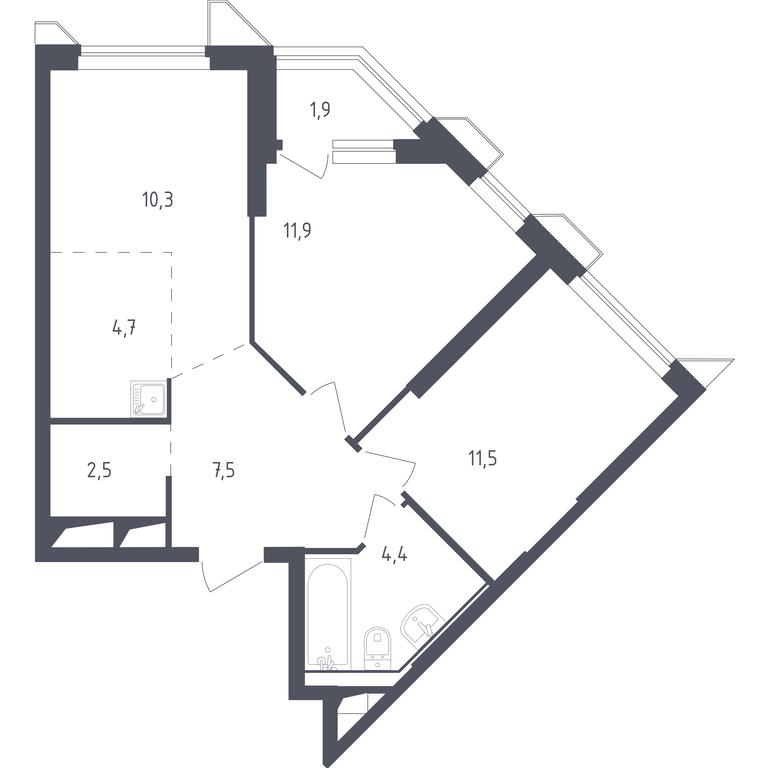1-BD Apartment Sale, 54.62 sq. m. at Sputnik, Lipovoy Roschi Street, 1к4, derevnya Razdory, Odintsovskiy City District, Moscow Region, Russia #1