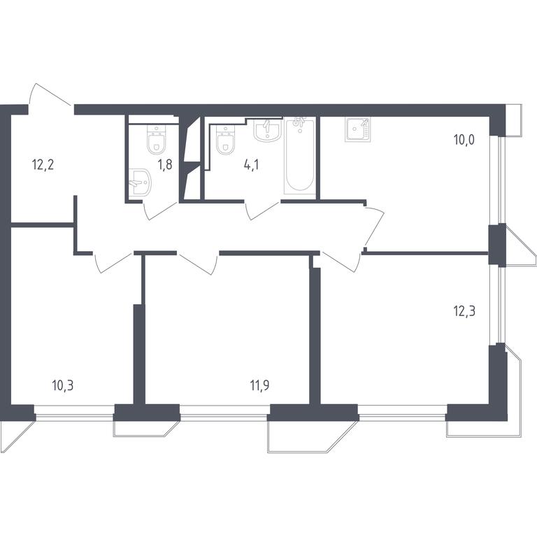 2-BD Apartment Sale, 62.36 sq. m. at Sputnik, Lipovoy Roschi Street, 1к4, derevnya Razdory, Odintsovskiy City District, Moscow Region, Russia #1