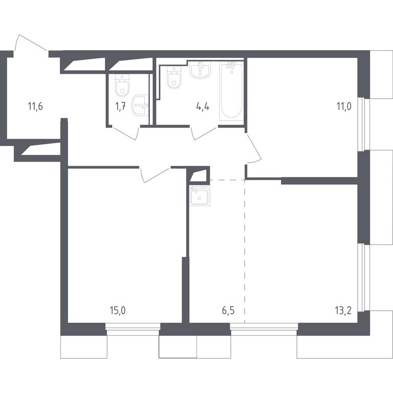 1-BD Apartment Sale, 63.79 sq. m. at Sputnik, Lipovoy Roschi Street, 1к4, derevnya Razdory, Odintsovskiy City District, Moscow Region, Russia #1